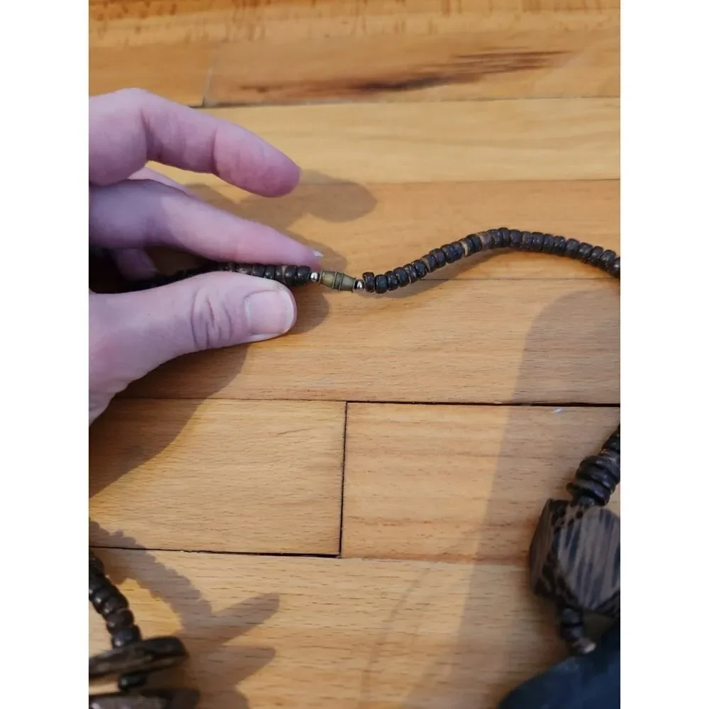 Safari Animal Necklace Wood Bead Carved Wooden African Handmade 14